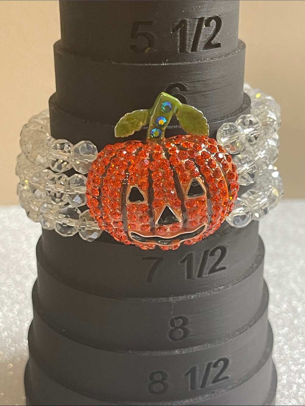 Kirks Filly Crystal 7” (Average) Stretch Bracelet with Orange Pumpkin Charm